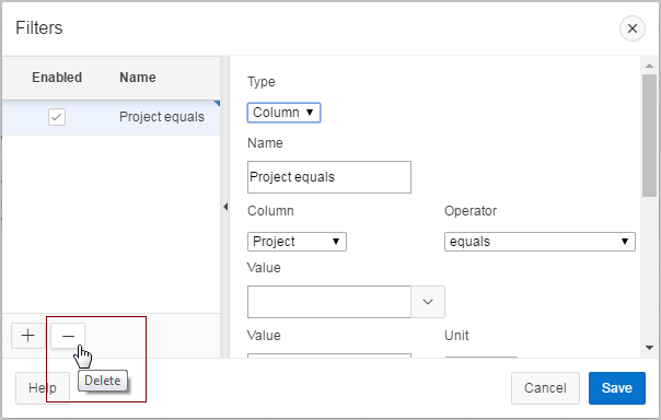 Delete filter from list