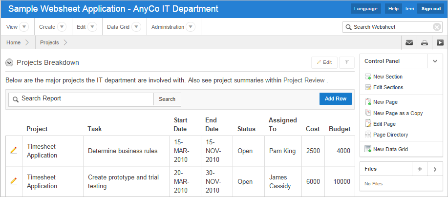 Description of websheet_table.png follows